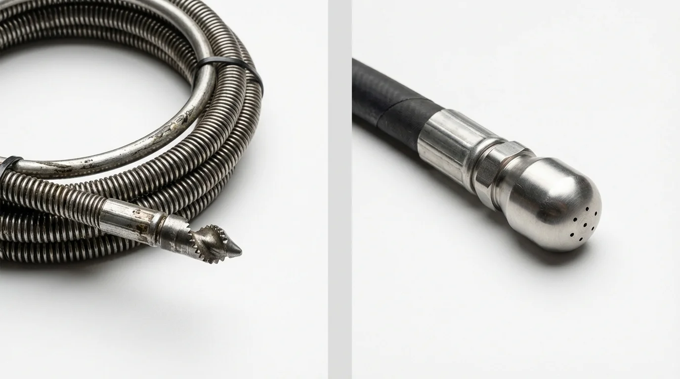 Drain snake cable and hydro jetting nozzle used for drain cleaning in Clyde, TX