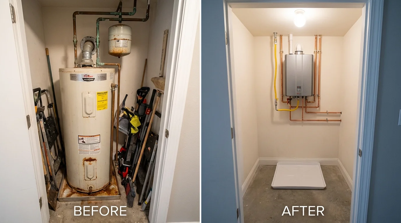 Tank water heater versus wall-mounted tankless unit comparison for Clyde, TX homeowners